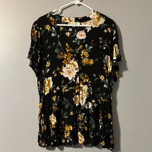 Indigo Bay Floral Black Blouse Size 2X